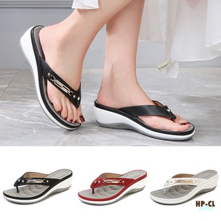 Women Soft Arched Sole Slippers Non Slip Beach Flip Flop with Metal Buckle Outdoor Indoor Use