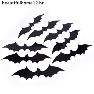 [beautifulhome12.br] 28 pzs calcomanías decorativas de pared de murciélago negro Halloween 3D para fiesta DIY