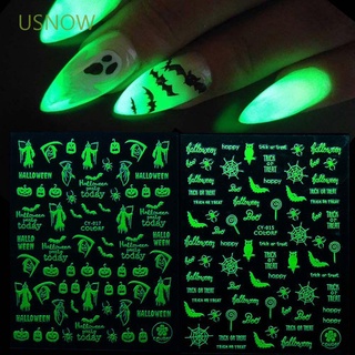 Usnow brillante DIY uñas arte decoración araña Web Halloween 3D uñas arte pegatinas fantasma luminoso deslizador calcomanía divertida adhesivo manicura accesorios