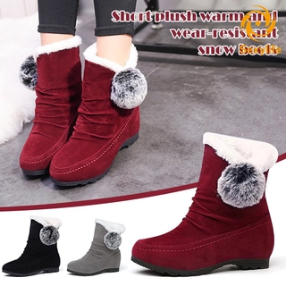 SL Botas De Nieve De Gamuza Bola De Pelo Dedo Del Pie Redondo Cálido Slip-On Cuñas Zapatos De Algodón (1)
