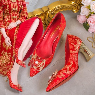 Zapatos de satén de boda, zapatos de novia de tacón grueso de las mujeres, rojo zapatos de tacón alto, zapatos de tacón alto de las mujeres zapatos de tacón de aguja