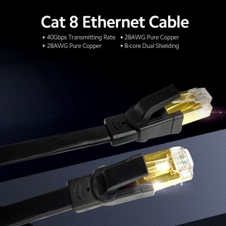 HOT Cat 8 Cable Ethernet De Red De Internet Plano 28AWG Cobre Libre De Oxígeno 40Gbps Alta Velocidad 2000Mhz Ancho De Banda , Negro 0,5 M (5)