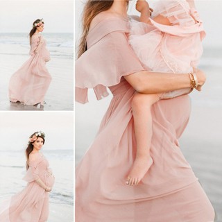 vestido de manga corta para mujer con volantes lisos para embarazadas/bebés/fotografía (1)