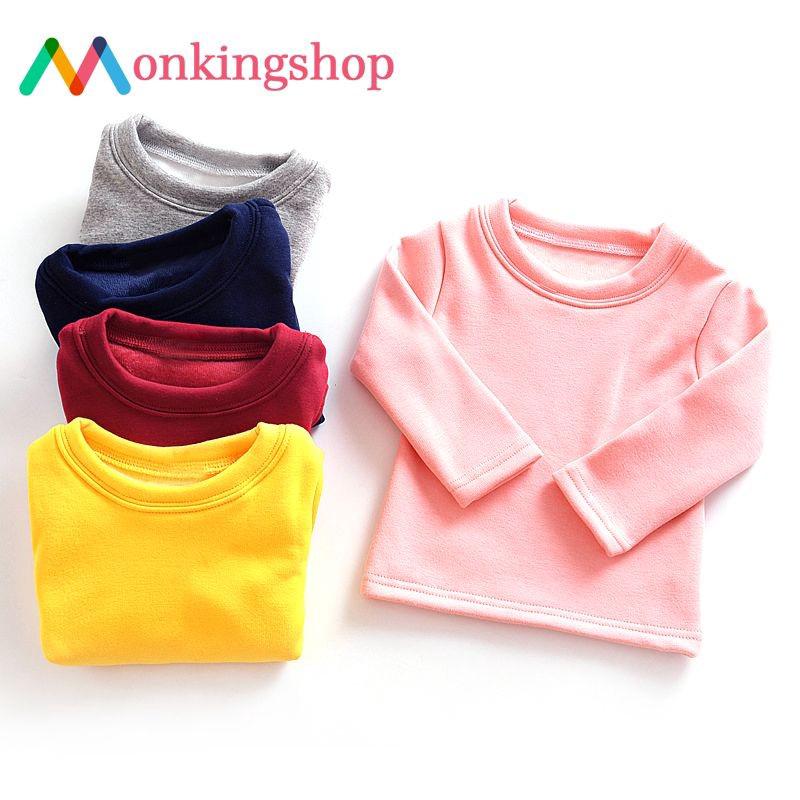 Camiseta de algodón sólido para niños otoño invierno manga larga Tops MSOP