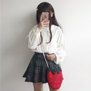 Lolita Primavera / Verano Chica Estudiante Manga de linterna Cuello de muñeca Camisa de manga larga Base japonesa dulce (1)