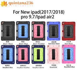 QT- For iPad Pro 9.7 2017/ 2018 PC + Silicone Color Matched Hand Lanyard + Long Lanyard Tri-proof Shockproof Dustproof Anti-fall Protective Tablet Cover
