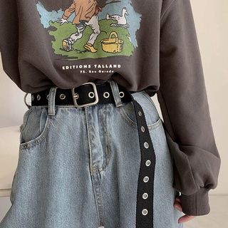 Cinturón de lona mujer 2021 negro moda positivo objetivo hebilla estudiante con jeans
