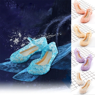 2021 nuevos niños niñas cristal jalea sandalias princesa azul cosplay fiesta zapatos de baile