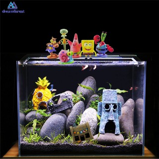 Mini acuario simulación decoración bob esponja piña casa calamardo isla de pascua tanque de peces decoración de dibujos animados (3)