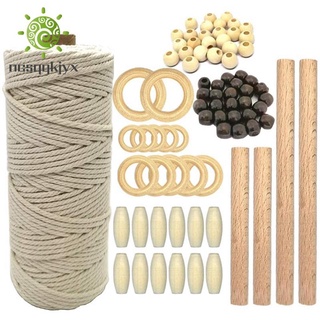 kit de cuerda de algodón macramé, con cuentas de madera, anillos, para perchas de plantas