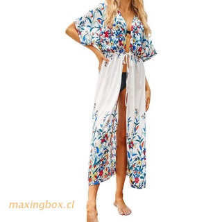 maxin mujer manga corta maxi bikini largo cubrir estampado floral playa kimono cardigan