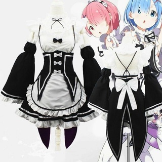 re:zero kara hajimeru lsekai seikatsu twins ram/rem maid dress cosplay disfraz de halloween (1)