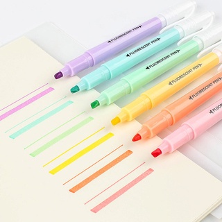 6 unids/set doble cabeza fluorescente marcador de plumas pastel dibujo pluma para estudiantes escuela suministros de oficina lindo papelería