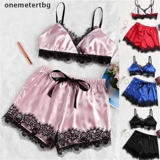 【unew】 Crop Lace Up Cami Top And Shorts Set Summer Spaghetti Strap Bow front Clothes Set Stretchy Sexy Two Piece Set .