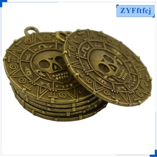 6 monedas aztecas medallón calavera colgante piratas oro caribe halloween