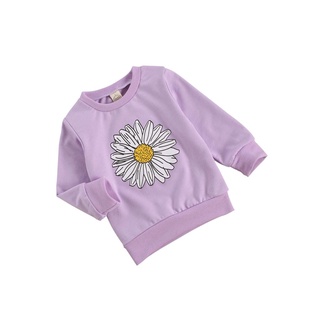 ♡Ck✩Niño niña Floral Top, camisa de otoño, cuello redondo de manga larga Casual elástico puño dobladillo a prueba de viento blusa caliente (3)