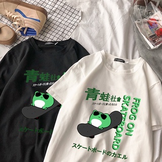Japonés Harajuku Monopatín Rana Impresión T-shirt Kawaii Verde O-Cuello De Manga Corta Calle Casual Ulzzang Suelto Top (5)