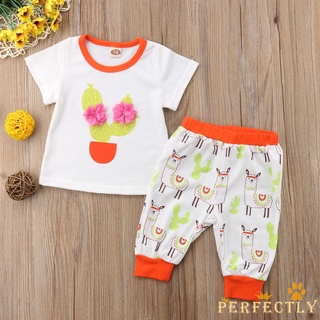 Pft7-Zz - conjunto de ropa de verano para bebé, estampado de flores, manga corta, cuello redondo, con estampado de Alpaca, pantalones largos