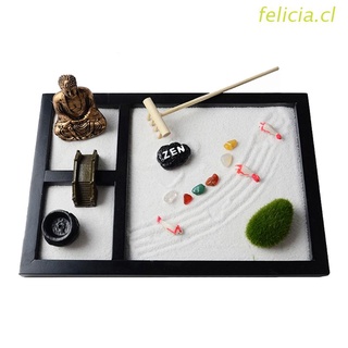 felicia mini zen garden - juego de bandejas de arena (3 rejillas, estatuas de buda, zen, puente de arena)