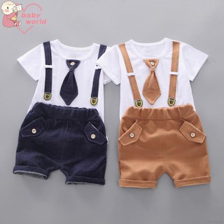 babyshow traje para bebé niño/niña manga corta + encaje falso+pantalones cortos (1)