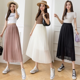 [entrega rápida] verano nueva falda pequeña cintura alta delgada falda plisada de gasa una línea de falda larga