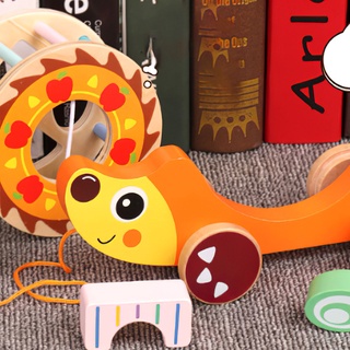 de madera pull juguete de color iluminación niño de madera tire de juguete en forma de cognición walker juguetes de niño pequeño superficie lisa de madera (7)
