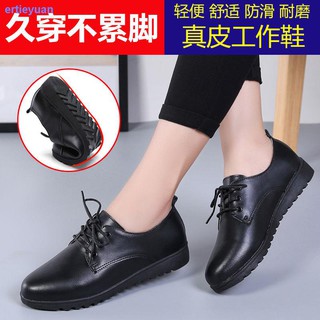 Cuero negro zapatos de trabajo de las mujeres de trabajo plano antideslizante zapatos de fondo suave 2021 nueva primavera y otoño solo zapatos pequeños zapatos de cuero