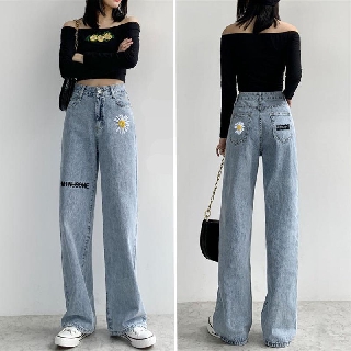 Cintura alta ancho de la pierna jeans de las mujeres s bordado suelto 2021 primavera y otoño nuevo estilo de la cortina es más delgada y alta margarita mopping pantalones (3)