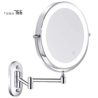 espejo de maquillaje montado en la pared para baño, baño, espejo de maquillaje con led giratorio, plegable, 1x/5 x, aumento, espejo cosmético