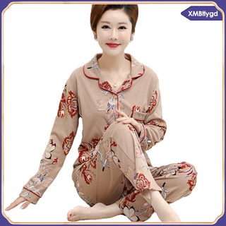 conjunto de pijama para las mujeres superior e inferior suave de las mujeres ropa de dormir conjunto para el hogar de mediana edad señoras
