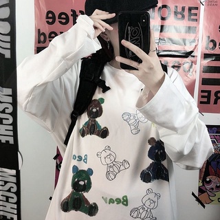 Versión de los lindos osos impresos sueltos de manga larga camiseta mujer