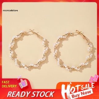 Mic pendientes de aro de perlas de imitación de verano Simple de perlas de imitación pendientes electroplaca para fiesta dulce