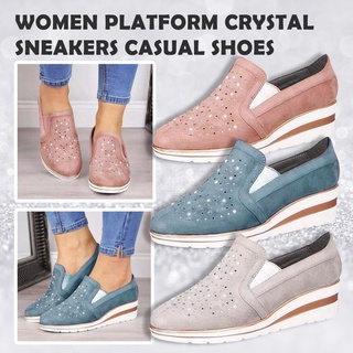 las mujeres bling plataforma zapatillas de deporte casual zapatos de las señoras confort cristal mocasines zapatos