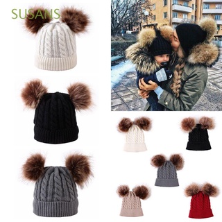 SUSANS Fashion Beanie Cap Infant Baby Ski Hats Warm Knit Hat Fur Pom Boy Girl Winter Chunky Toddler Kids Crochet Knit/Multicolor