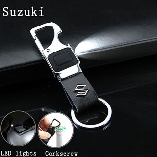 Suzuki Logo coche llavero aleación LED luz espiral cuero cintura colgante hebilla Metal llavero accesorios Auto para Swift Vitara Jimny Ertiga SX4 Alto Ciaz Dzire APV S-Cross XL7 Alivio (1)