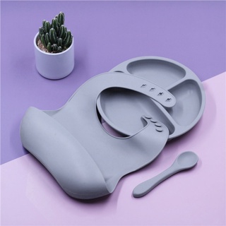 Drea 3 pzs Set de alimentación para bebés/baberos de silicona de grado alimenticio/cuchara/platos de succión/platos vajilla