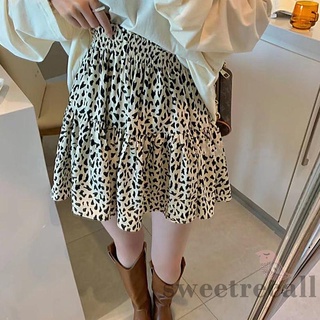 Swt-mujer Vintage leopardo impresión falda Casual elástico cintura alta una línea plisada falda corta