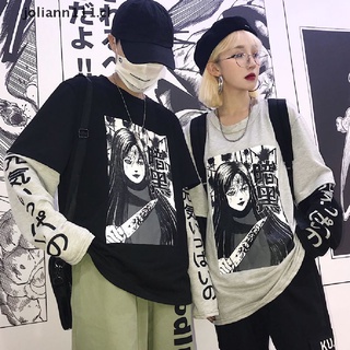joli harajuku anime japonés impresión mujeres sudadera falsa 2 piezas suelta streetwear cl