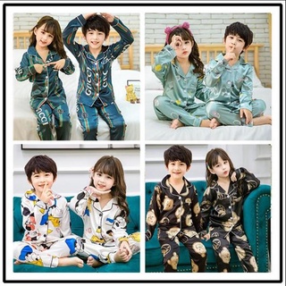 [disponible En inventario] pijama de dibujos animados para niños/pijamas de manga larga/pijamas de satén de seda