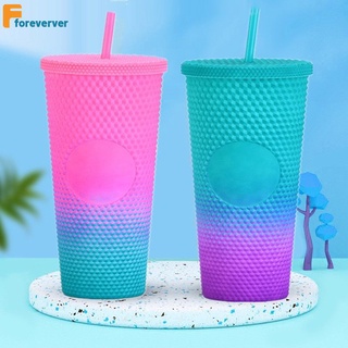 🌈710ml Starbucks tumbler Diamond goddess straw cup double layer portable diamond cup large capacity durian cup summer Holiday Cold Cup DOR