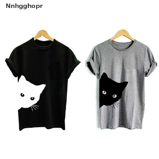 [nnhgghopr] mujer verano moda lindo gato impresión camiseta casual manga corta tops camisetas mujer venta caliente