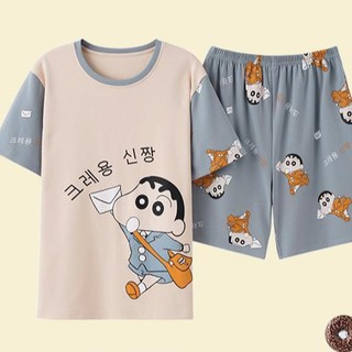 Japonés de dibujos animados pijamas pijamas hombres ropa interior ropa de dormir ropa de dormir de verano de manga corta de algodón ropa de hogar conjunto (8)