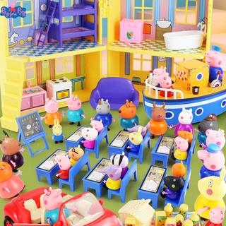 Peppa Pigs jugar aula traje de pretender juego conjunto de juguetes Piggy familia y amigos conjunto modelo de juguete Anime figuras juguete