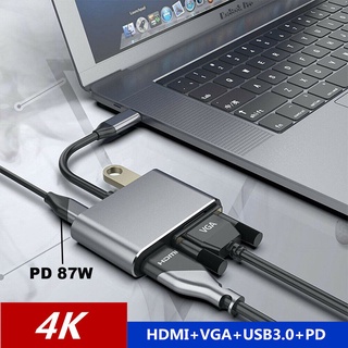 {FCC} Adaptador de Audio rápido PD 4 en 1 USB C tipo C a HDMI 4K VGA USB