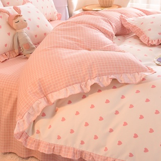 Estilo princesa ropa de cama rosa juego de cuatro piezas de seda de hielo de verano primavera y verano sábana de verano funda de edredón juego de tres piezas