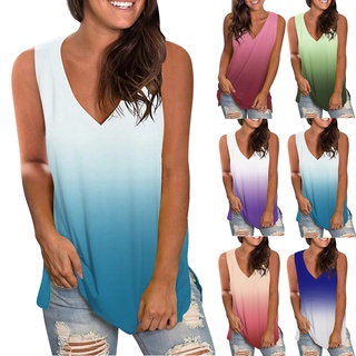 Fashion Women's Blouse Gradient Print V-Neck T-shirt Sleeveless Vest Tank Tops
