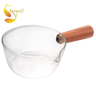 Glass Milk Pot with Wooden Handle 400Ml Cooking Pot for Salad Noodles Gas Stove Cookware
