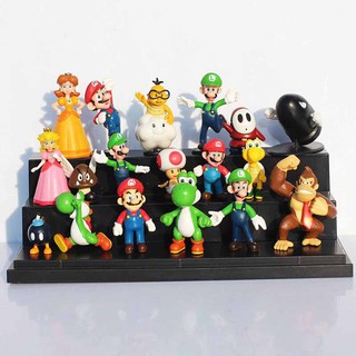 18 unids/lote Super Mario Bros PVC figuras de acción juguetes Yoshi Peach princesa Luigi Shy Guy Odyssey burro Kong modelo muñecas