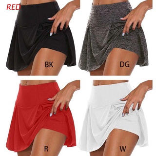 rojo mujeres atlético tenis golf deportes pantalones falda 2 en 1 elástico running leggings skorts color sólido active shorts s-5xl (1)