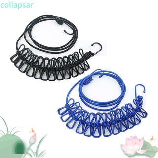 COLLAPSAR Colorful 12 Spring Clips Camp Hanger Elastic Clothesline Portable New Travel Rope Drying Rack